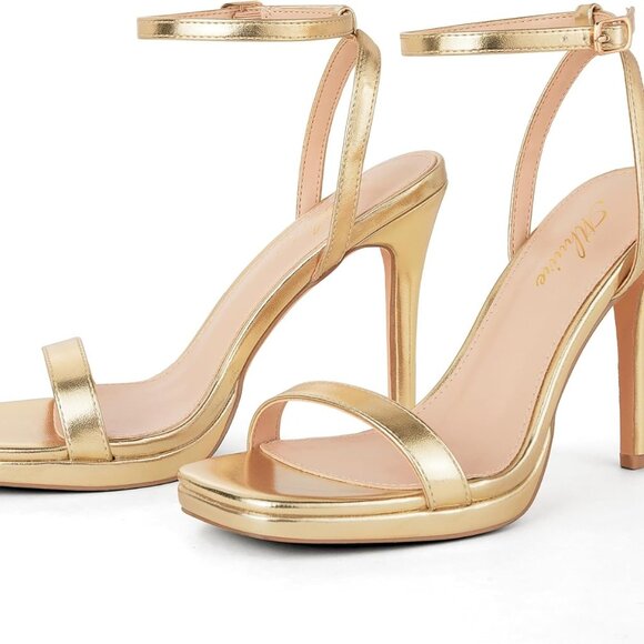 Women’s Gold Synthetic Stiletto Heels 4.3 Inch Open Toe Ankle Strap Shoes - Picture 1 of 8